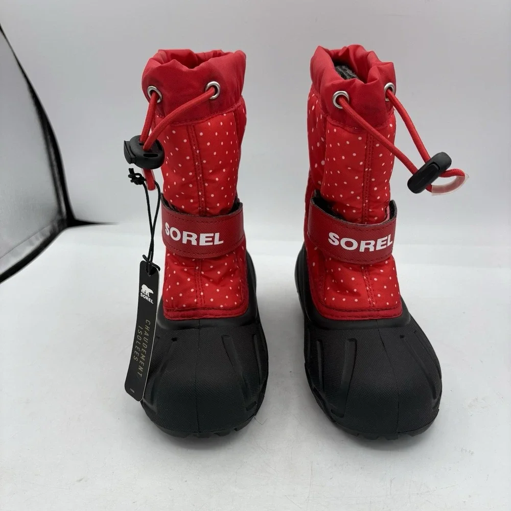 Sorel Kids Boots Size 10‎ Flurry Snow White Polka Dots Red Pull On Winter